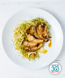 A plate of Apple Sage Chicken with Braised Cabbage
