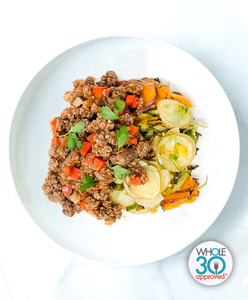 A plate of Bison and Beef Sloppy Joe With Potato Leek Gratin