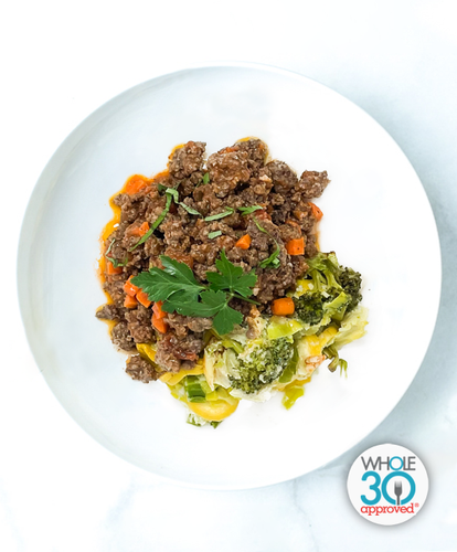 A plate of Chicken And Turkey Bolognese With Broccoili Squash Casserole