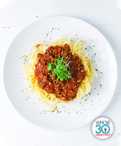 A plate of Mushroom Bolognese with Spaghetti Squash