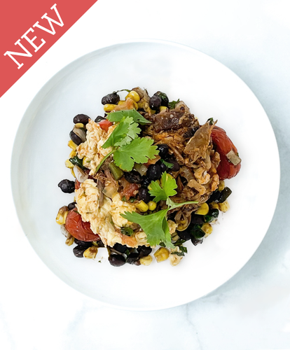 Pulled Pork Huevos Rancheros, Black Bean Corn Pico De Gallo