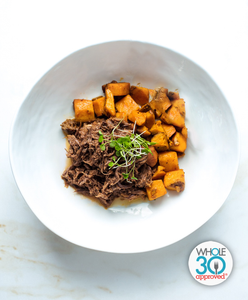 A bowl of Barbacoa Beef with Chili Dusted Sweet Potatoes