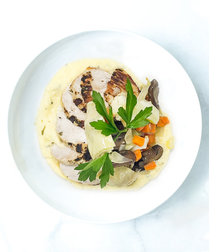 Grilled Chicken Breast with Artichokes And Creamy Polenta