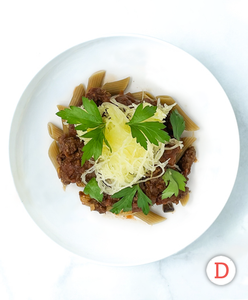 Venison Chili Colorado With Lentil Pasta And Spaghetti Squash
