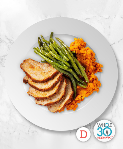 Pork Loin with Sweet Potato Mash and Green Beans
